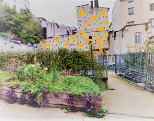 Une grande et jolie fresque colorée pour le jardin St Benoît et la place Rouville